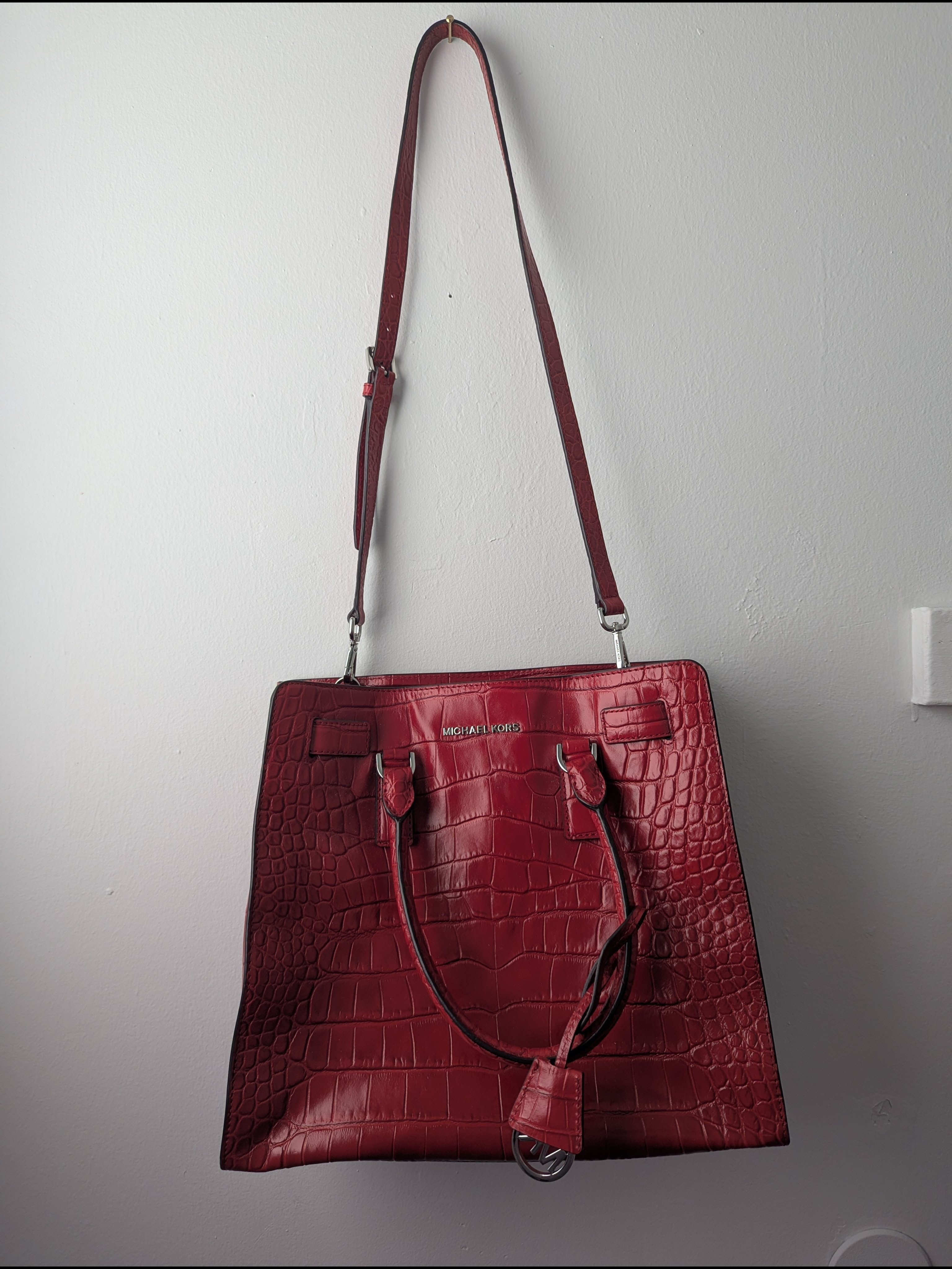 Michael Kors Red Croc-Embossed Leather Tote